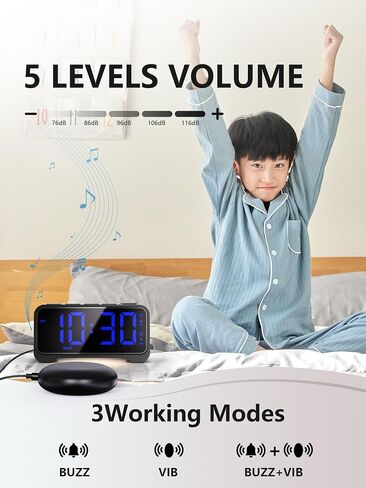 Mesqool Extra-Loud Alarm Clock with Bed Shaker for Heavy Sleepers, Vibrating & Buzzer Modes, Dual Alarms, USB Charging, Snooze & Battery Backup for Adults, Teens, Seniors in Saudi Arabia