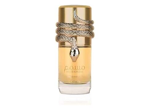 Musamam White Intense Perfume with Snake Design Bottle, Silver Snakeskin Pattern Case, Rose Gold Accent in Kuwait