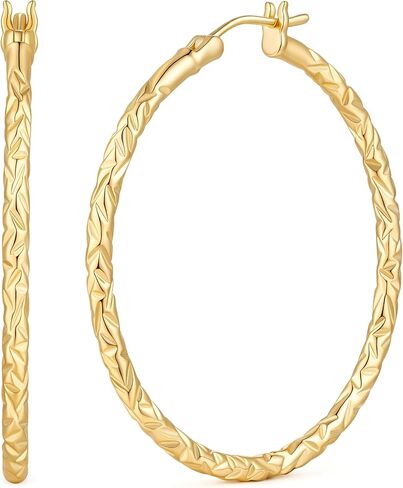 Gold Hoop Earrings 14K Gold Earrings for Women 14K Gold Hoop Earrings for Women Hoops Earring Delicate Irregular Womens Earring Hoops 35/40mm in Saudi Arabia