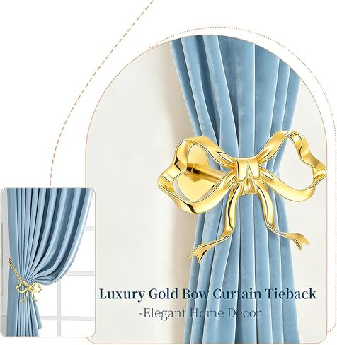 2 Pack Elegant Gold Large Bow Curtain Holdbacks, Versatile Wall - Mounted Tiebacks with Screws for All Curtain Styles, Decorative Holders for Living Room, Bedroom & Office in Saudi Arabia