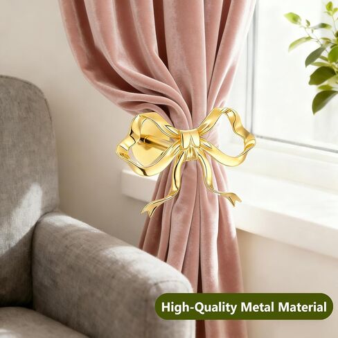 2 Pack Elegant Gold Large Bow Curtain Holdbacks, Versatile Wall - Mounted Tiebacks with Screws for All Curtain Styles, Decorative Holders for Living Room, Bedroom & Office in Saudi Arabia
