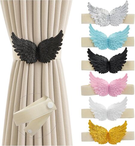Butterfly Wing Shaped Curtain Tie Backs, 2Pack with Adjustable Elastic Bands, Elegant Curtains Holder for Window Treatment and Home Decor, Black in Saudi Arabia