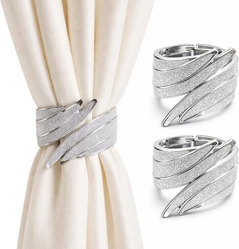 Curtain Tiebacks 2 Pack Curtain Ties Elegant Sparkling Rhinestone Leaf Curtain Tiebacks Premium Gold Alloy Spring Curtain Clips for Modern Luxury French Nordic Home Decor Curtain Holdbacks(Sliver 2) in Saudi Arabia