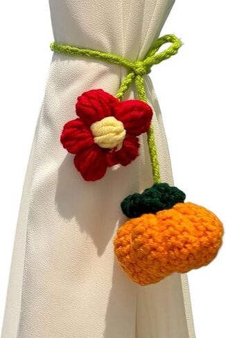 2-Pack Crochet Sunflower Curtain Tiebacks – Cotton Rope Drapery Holdbacks with 3D Floral Design | Boho, Cottage & Japanese-Style Window Decor for Home, Bedroom, Office (Pink Strawberry) in Kuwait