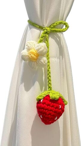 2-Pack Crochet Sunflower Curtain Tiebacks – Cotton Rope Drapery Holdbacks with 3D Floral Design | Boho, Cottage & Japanese-Style Window Decor for Home, Bedroom, Office (Pink Strawberry) in Kuwait
