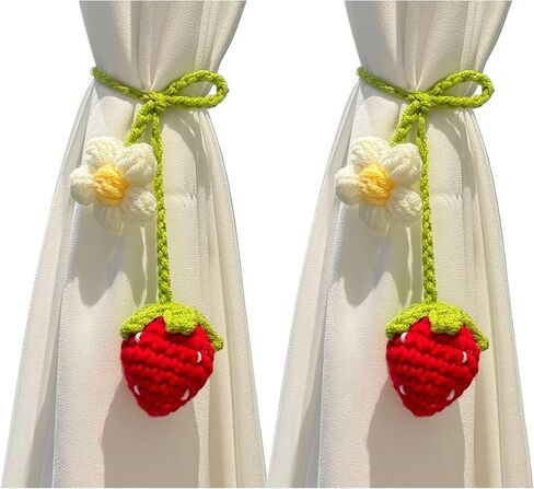 2-Pack Crochet Sunflower Curtain Tiebacks – Cotton Rope Drapery Holdbacks with 3D Floral Design | Boho, Cottage & Japanese-Style Window Decor for Home, Bedroom, Office (Pink Strawberry) in Kuwait