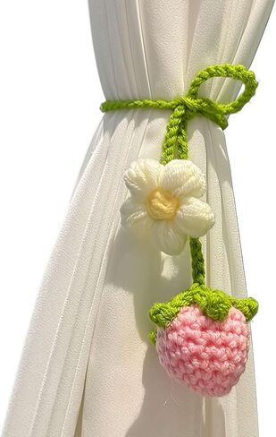 2-Pack Crochet Sunflower Curtain Tiebacks – Cotton Rope Drapery Holdbacks with 3D Floral Design | Boho, Cottage & Japanese-Style Window Decor for Home, Bedroom, Office (Pink Strawberry) in Kuwait
