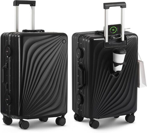 20 Inch Carry On Luggage, Silent 360° Spinner Wheels, No Zipper ABS+PC Hardside Suitcase, Airline Approved TSA Lock, Suitcases with Cup Holder and USB Charger for Travel Business, Grey in Saudi Arabia