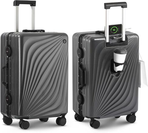 20 Inch Carry On Luggage, Silent 360° Spinner Wheels, No Zipper ABS+PC Hardside Suitcase, Airline Approved TSA Lock, Suitcases with Cup Holder and USB Charger for Travel Business, Grey in Kuwait