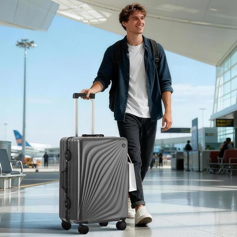 20 Inch Carry On Luggage, Silent 360° Spinner Wheels, No Zipper ABS+PC Hardside Suitcase, Airline Approved TSA Lock, Suitcases with Cup Holder and USB Charger for Travel Business, Grey in Kuwait