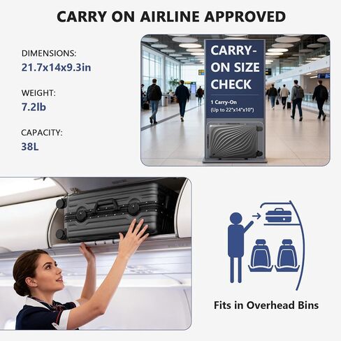 20 Inch Carry On Luggage, Silent 360° Spinner Wheels, No Zipper ABS+PC Hardside Suitcase, Airline Approved TSA Lock, Suitcases with Cup Holder and USB Charger for Travel Business, Grey in Kuwait