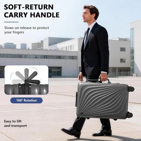 20 Inch Carry On Luggage, Silent 360° Spinner Wheels, No Zipper ABS+PC Hardside Suitcase, Airline Approved TSA Lock, Suitcases with Cup Holder and USB Charger for Travel Business, Grey in Kuwait