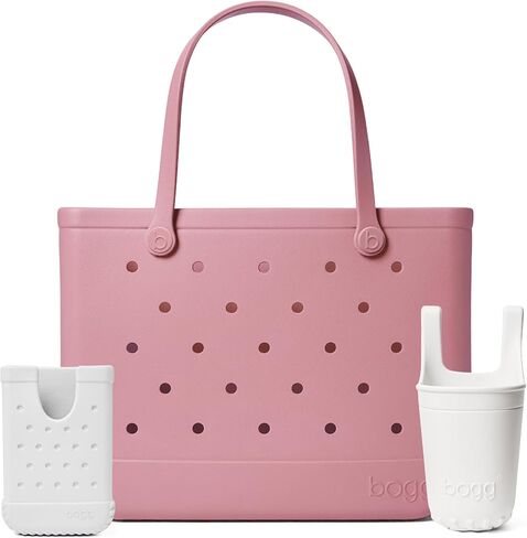 BOGG BAG Original, Large Tote (Blushing) + Bevy Beverage Holder & Call Me Phone Holder (For Shore White) – Durable, Washable, Tip-proof – Beach, Pool, Boat, Work, Sports in Saudi Arabia