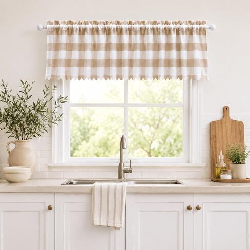 Coffee Buffalo Check Swag Curtains for Kitchen Windows, Farmhouse Plaid Window Valances, Rustic Gingham Curtains for Bathroom, Laundry Room & Small Windows, Light Filtering Rod Pocket,36x36in,Set of 2 in Saudi Arabia