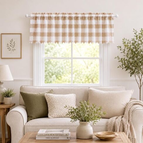 Coffee Buffalo Check Swag Curtains for Kitchen Windows, Farmhouse Plaid Window Valances, Rustic Gingham Curtains for Bathroom, Laundry Room & Small Windows, Light Filtering Rod Pocket,36x36in,Set of 2 in Saudi Arabia