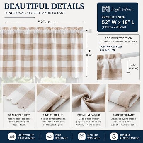 Coffee Buffalo Check Swag Curtains for Kitchen Windows, Farmhouse Plaid Window Valances, Rustic Gingham Curtains for Bathroom, Laundry Room & Small Windows, Light Filtering Rod Pocket,36x36in,Set of 2 in Saudi Arabia