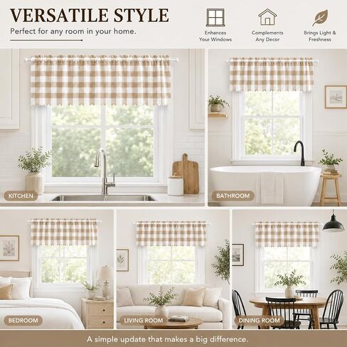 Coffee Buffalo Check Swag Curtains for Kitchen Windows, Farmhouse Plaid Window Valances, Rustic Gingham Curtains for Bathroom, Laundry Room & Small Windows, Light Filtering Rod Pocket,36x36in,Set of 2 in Saudi Arabia