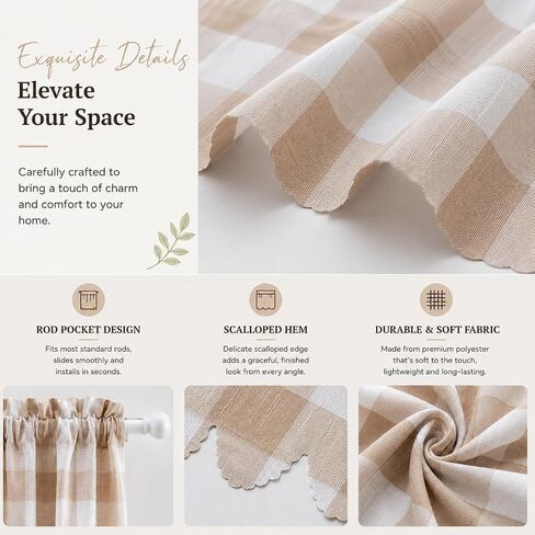Coffee Buffalo Check Swag Curtains for Kitchen Windows, Farmhouse Plaid Window Valances, Rustic Gingham Curtains for Bathroom, Laundry Room & Small Windows, Light Filtering Rod Pocket,36x36in,Set of 2 in Saudi Arabia