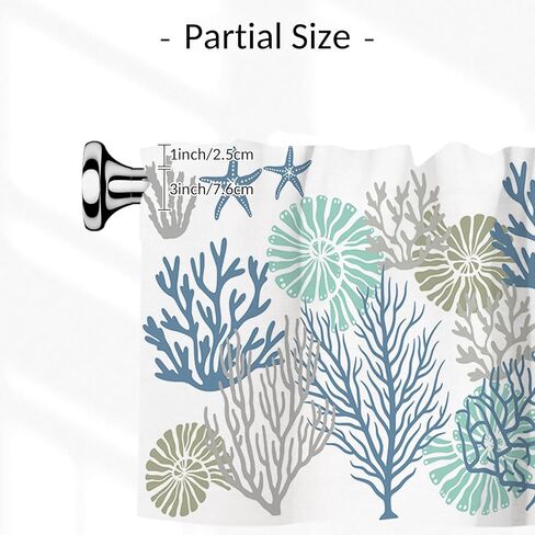 Nautical Coastal Ocean Coral Valance for Window Summer Beach Blue Teal Starfish Kitchen Short Curtain Sea Nautical Small Window Treatment Rod Pocket Valance for Bedroom Living Room Decor 54x18 Inch in Saudi Arabia