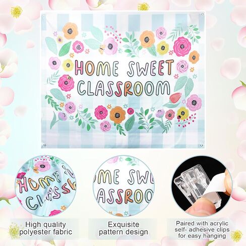 Frienda Home Sweet Classroom Wall Tapestry Pastel Classroom Tapestry for Teacher School Supplies Children's Room Welcome Sign Wall Decor for Back to School Flag Kindergarten Daycare Primary Bedroom in Kuwait