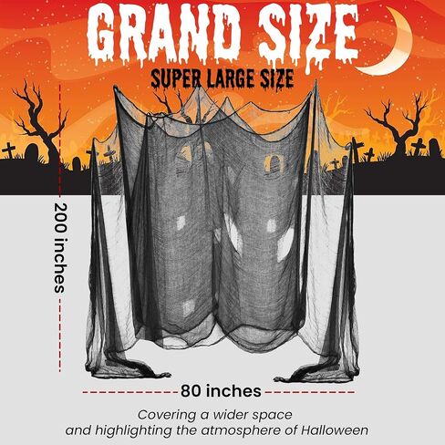 [2 Packs] Halloween Creepy Cloth, Spooky Giant (48 x 240 in.) Cheese Cloth Tapestry for Party Supplies Decorations Outdoor Yard Home Wall Decor, Black in Saudi Arabia