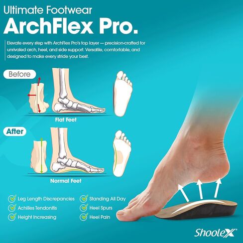 Shoolex ArchFlex Pro 2-in-1 Arch Support & Height Increase Insoles — Adjustable Heel Lift Up to 1", Plantar Fasciitis, Flat Feet, Achilles Tendonitis & Leg Length Discrepancy Relief, Men & Women in Kuwait