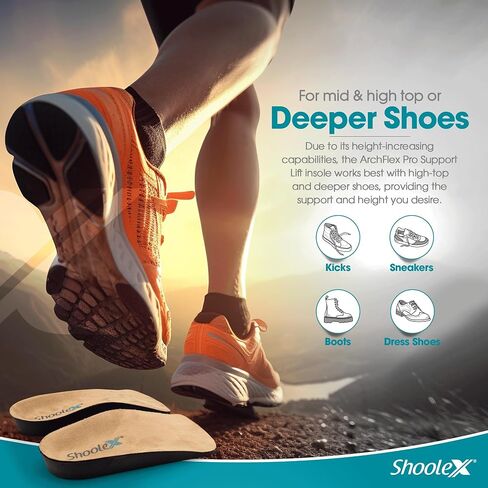 Shoolex ArchFlex Pro 2-in-1 Arch Support & Height Increase Insoles — Adjustable Heel Lift Up to 1", Plantar Fasciitis, Flat Feet, Achilles Tendonitis & Leg Length Discrepancy Relief, Men & Women in Kuwait