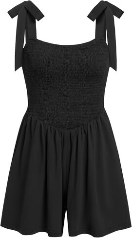 CIDER Rompers For Women Floral Tie Strap Shirred Square Neck Sleeveless Casual Jumpsuits Vacation Beach Outfits in Kuwait