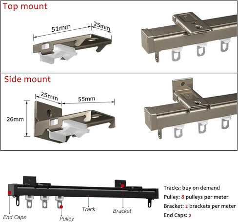 Curtain Track 0.56m Aluminum Ceiling/Wall Mount System for Pergola & Outdoor Curtains Black 260cm (8.5ft) – Versatile Durable Easy to Install. in Saudi Arabia