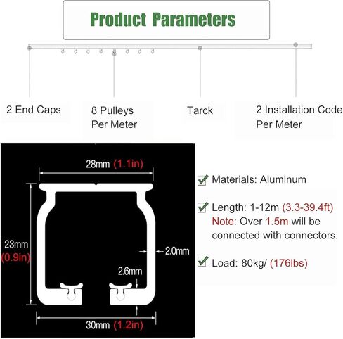 Black Aluminum Curtain Track Set with Silent Pulleys for Ceiling/Wall Mount Adjustable Length 112m (340ft) Ideal for Home & Office Decor in Saudi Arabia