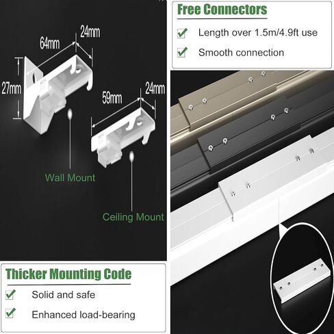 Black Aluminum Curtain Track Set with Silent Pulleys for Ceiling/Wall Mount Adjustable Length 112m (340ft) Ideal for Home & Office Decor in Saudi Arabia