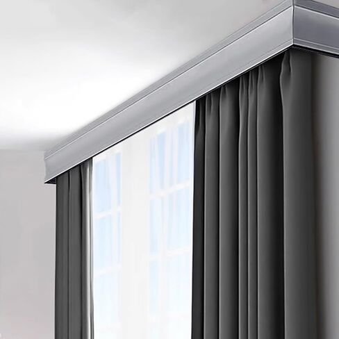 Double Track Curtain Pelmet Box with 3-in-1 Decorative Rod for Living Room & Bedroom Windows - Gray Ceiling Mount, 1m (3.3ft) Length, Stylish & Functional in Kuwait