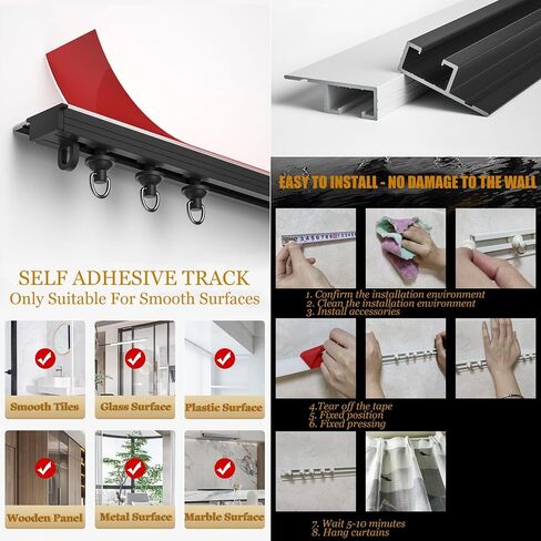 Ultrathin Aluminum Curtain TrackAdhesive Ceiling or Wall Mounting for Bay Windows Interior Openings & RVsVersatile Easy Installation Sleek Design in Saudi Arabia