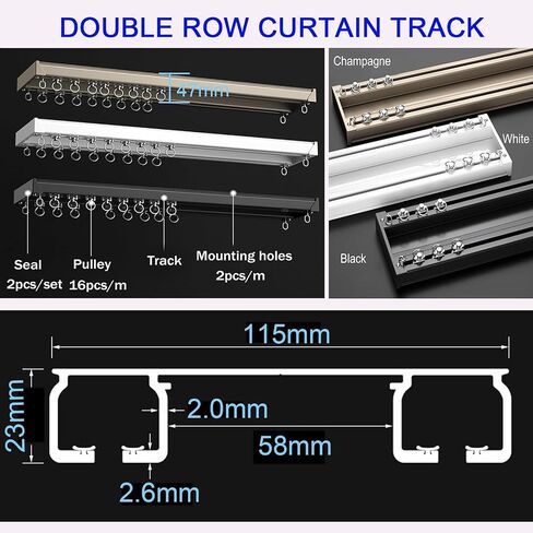 Aluminum Ceiling Curtain Track System Double Rails with 16 Silent Pulleys per Meter Ideal for Room Dividers Bedroom Living Room Hotel Use (White 1m) in Saudi Arabia