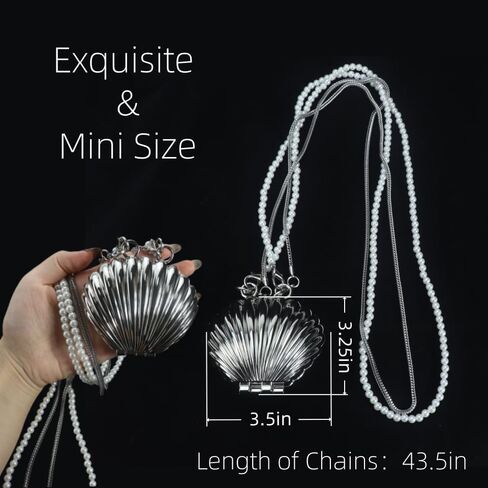 Fancy Silver Metal Seashell Mini Bag for Women - Mini Crossbody Bag with Pearl & Chain Double Detachable Straps | Evening Clutch Purse for Wedding Prom Party/Unique Christmas Valentine Gift for Her in Saudi Arabia