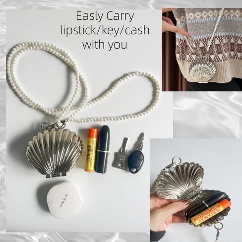 Fancy Silver Metal Seashell Mini Bag for Women - Mini Crossbody Bag with Pearl & Chain Double Detachable Straps | Evening Clutch Purse for Wedding Prom Party/Unique Christmas Valentine Gift for Her in Saudi Arabia