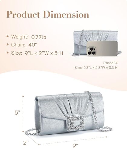 Missnine Evening Bag Pleated PU Leather Clutch Purse for Women Elegant Formal Wedding Handbag Sparkling Party Prom Purse in Saudi Arabia