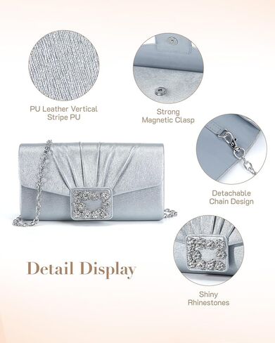 Missnine Evening Bag Pleated PU Leather Clutch Purse for Women Elegant Formal Wedding Handbag Sparkling Party Prom Purse in Saudi Arabia
