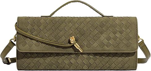 SKYK Olive Green Suede Bag Woven Clutch Purses for Women Trendy Evening Purse PU Leather Handbag Shoulder Bags(B Suede Olive Green) in Saudi Arabia