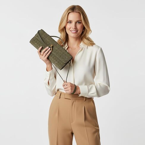 SKYK Olive Green Suede Bag Woven Clutch Purses for Women Trendy Evening Purse PU Leather Handbag Shoulder Bags(B Suede Olive Green) in Saudi Arabia