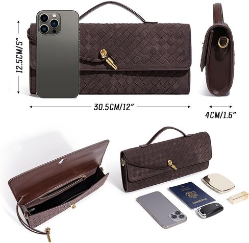 SKYK Olive Green Suede Bag Woven Clutch Purses for Women Trendy Evening Purse PU Leather Handbag Shoulder Bags(B Suede Olive Green) in Saudi Arabia