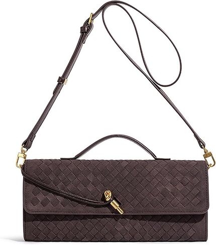 SKYK Olive Green Suede Bag Woven Clutch Purses for Women Trendy Evening Purse PU Leather Handbag Shoulder Bags(B Suede Olive Green) in Saudi Arabia