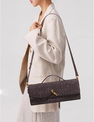 SKYK Olive Green Suede Bag Woven Clutch Purses for Women Trendy Evening Purse PU Leather Handbag Shoulder Bags(B Suede Olive Green) in Saudi Arabia