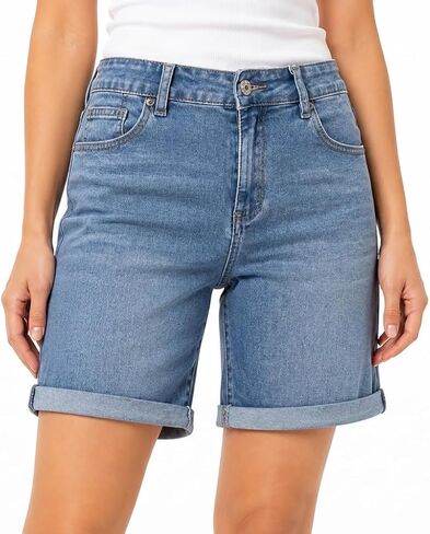 Women’s High Waisted Denim Shorts Stretch Jean Shorts Relaxed Fit Tummy Control Rolled Hem Summer Casual Shorts in Kuwait