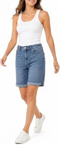 Women’s High Waisted Denim Shorts Stretch Jean Shorts Relaxed Fit Tummy Control Rolled Hem Summer Casual Shorts in Kuwait