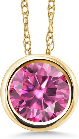 Gem Stone King 14K Solid Gold Gemstone Birthstone Pendant Necklace for Women | Round 6MM | Fine Jewelry for Her Mom Women Wife | With 18 Inch Chain in Kuwait