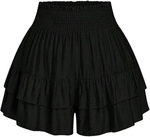 Verdusa Women's Plus Size Tiered Layered Ruffle Shorts Shirred High Waisted Mini Bloomers in Kuwait