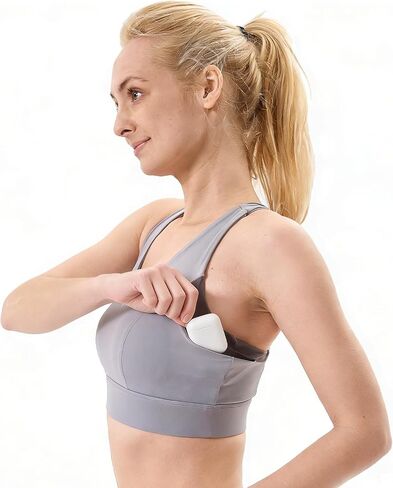 RapidRoo Women's Sports Bra with 3 Pockets, Racerback High Impact Running Bra, Fast Drying Yoga Top, Gym Workout Activewear in Kuwait