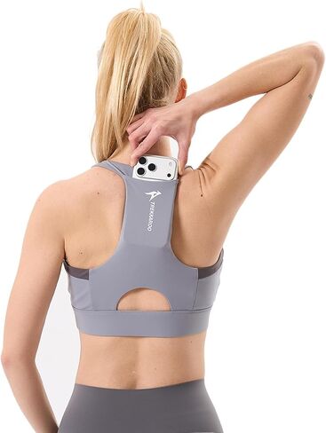 RapidRoo Women's Sports Bra with 3 Pockets, Racerback High Impact Running Bra, Fast Drying Yoga Top, Gym Workout Activewear in Kuwait