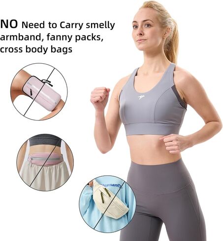 RapidRoo Women's Sports Bra with 3 Pockets, Racerback High Impact Running Bra, Fast Drying Yoga Top, Gym Workout Activewear in Kuwait